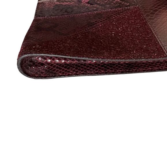 Stella McCartney Vegan Snakeskin Patchwork Clutch Pouch – Burgundy Statement Bag - Picture 9 of 16